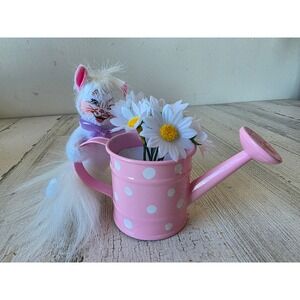 Annalee cat water spring garden daisy Easter decor pink polka dot